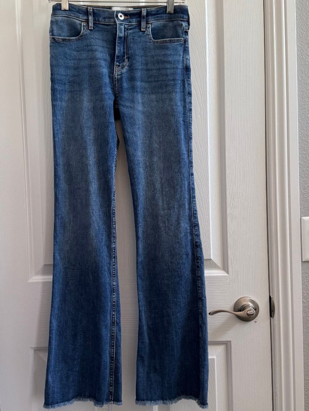 Girls Kids abercrombie kids high rise flare jeans sz 13/14 long frayed hem